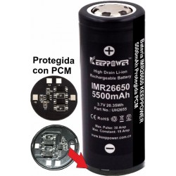 Batería de Litio 26650 3.7v 5.500mA KeepPower Recargable Protegida